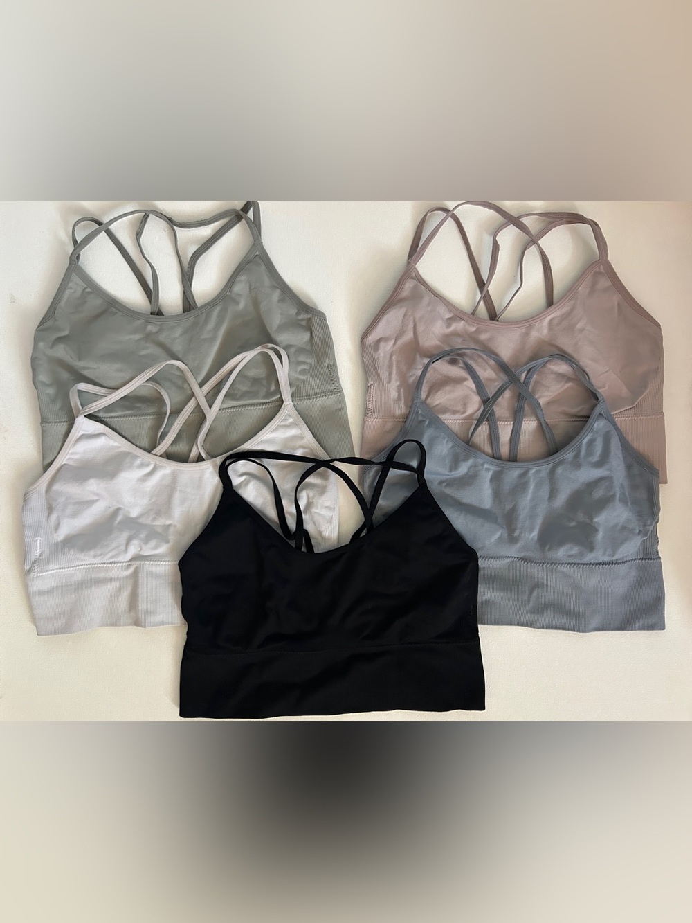 Pack of Light Support Strappy Sports Bra - Black, White, Sage, Blush, Slate